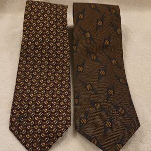 Two Ties, Aquascutum London And Audrey Buchner, Brown / Gold Patterns